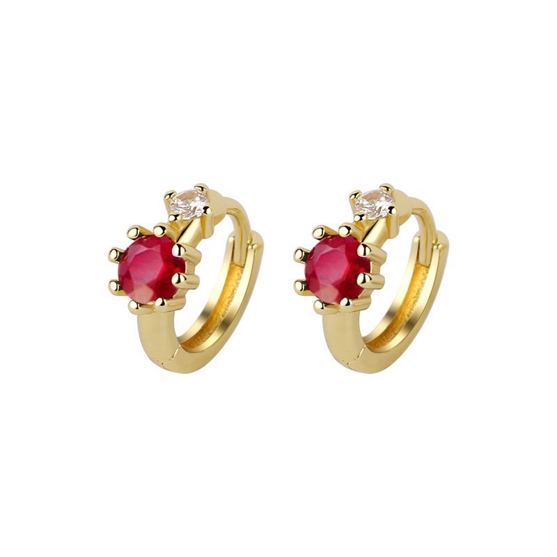 Feiyu retro, simple and exquisite red and blue zircon crystal earrings, fashionable and elegant for women, small silver and gold earrings pic 12