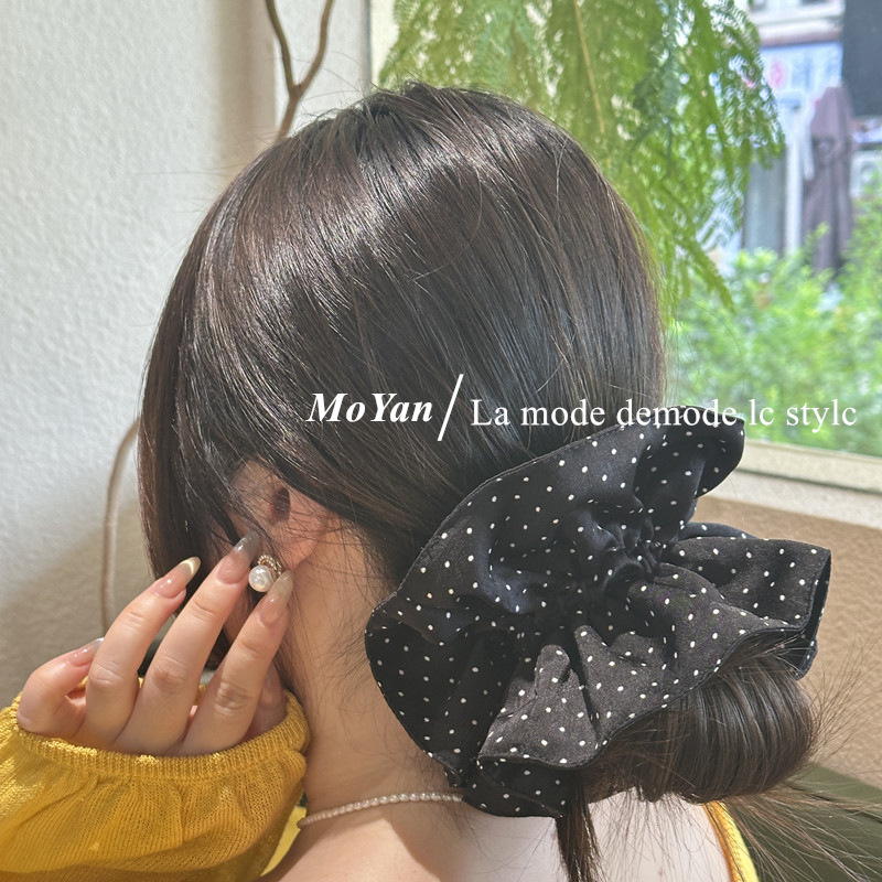 韩版气质波点大肠发圈复古高级感小蛮腰发绳低马尾头绳丸子头头花详情3