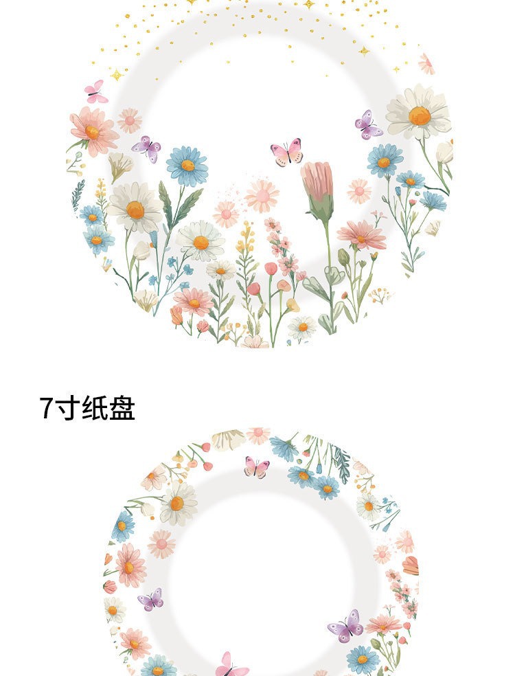 跨境春日小花主题生日派对场地布置套装一次性纸盘纸杯纸巾餐具一次性点心盘纸杯纸盘详情6