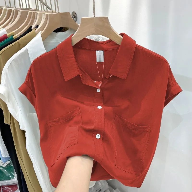 设计感薄款短袖雪纺衬衫女外穿夏装新款宽松遮肚子洋气衬衣女上衣详情15