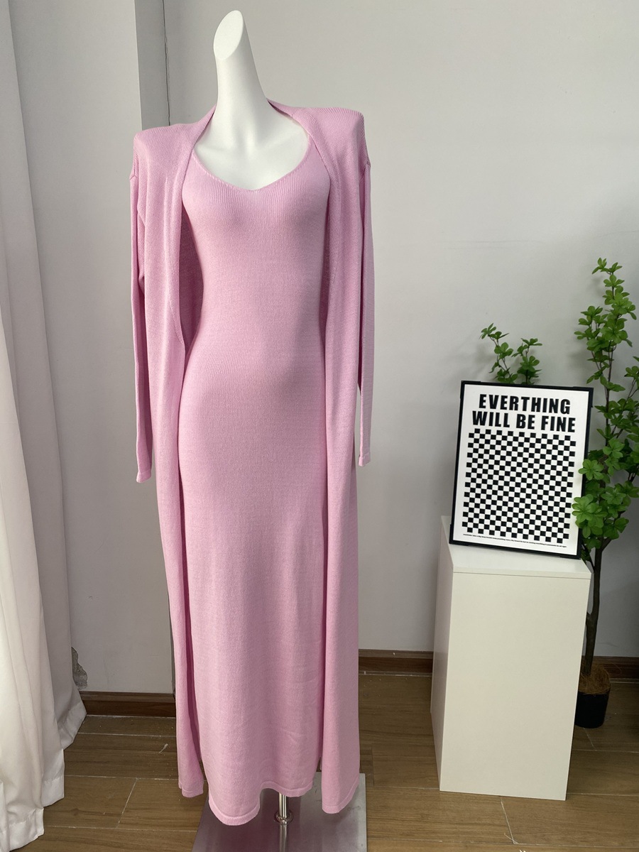 2025 Cross-border Bestseller Pure Cotton Knitted Set: Sexy Deep V halter long Dress + Lazy cardigan: Soft and skin-friendly pic 16