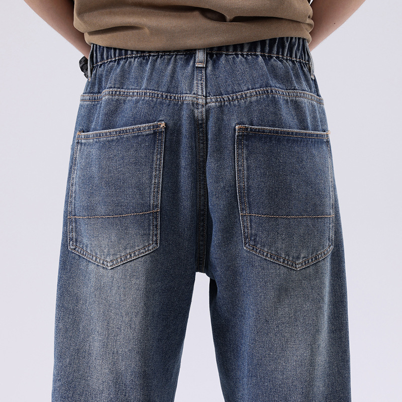 春夏新款牛仔裤男美式直筒牛仔裤男微叭阔腿黄泥复古胖子牛仔裤男详情29