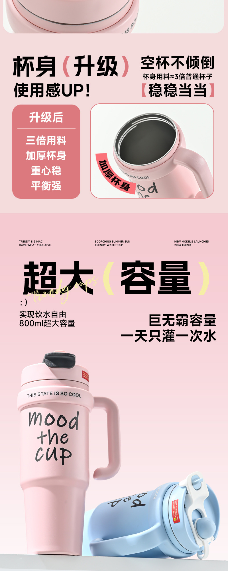 大容量汽车杯 巨无霸保温杯冰霸杯吸管杯子家用办公 把手保冷水杯详情6