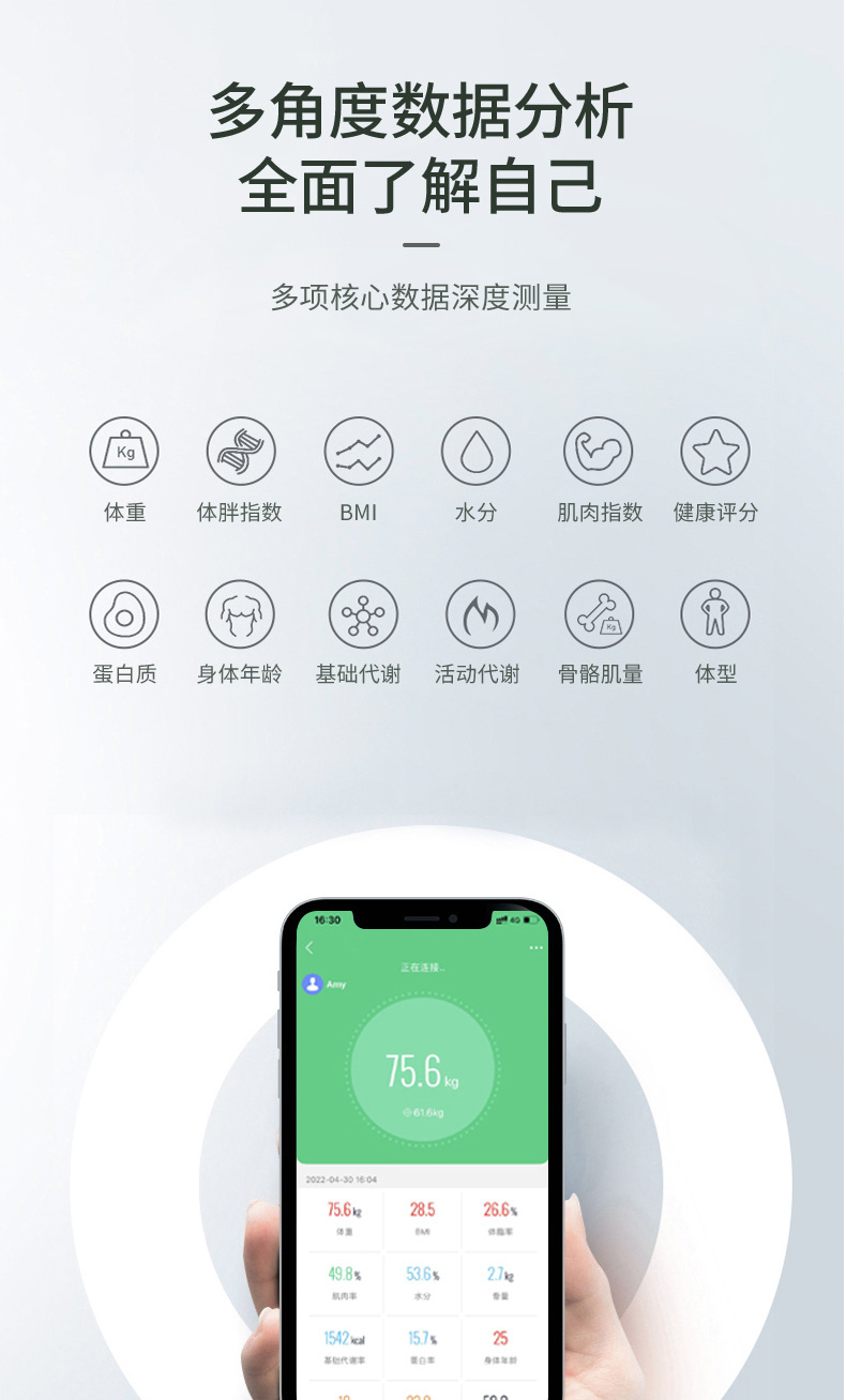 体脂秤高精度家用精准充电款体重称智能电子称减脂专用人体秤家庭人体电子称详情3