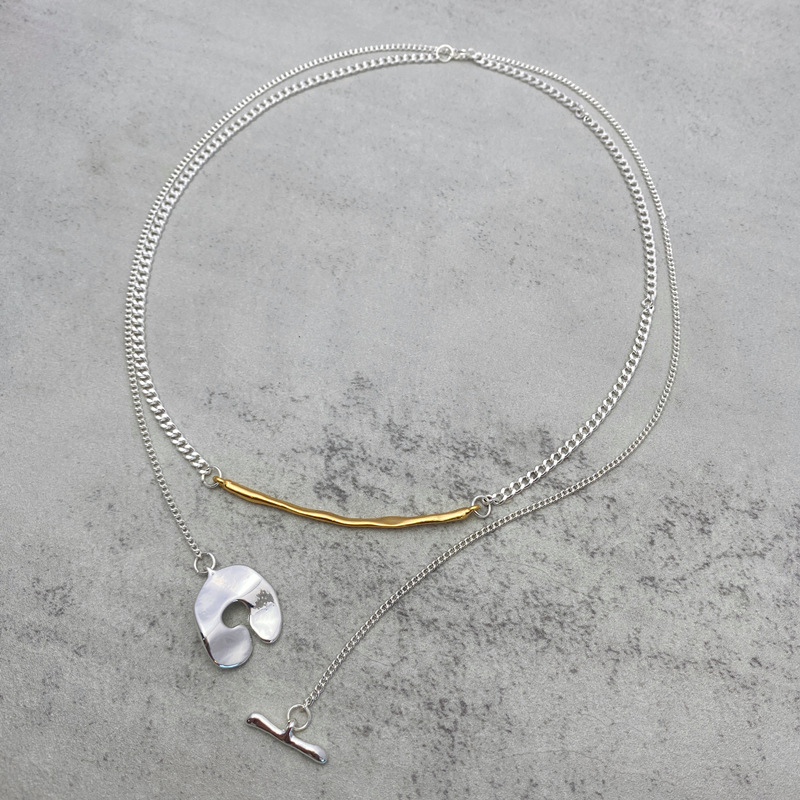 日系小众设计松本惠奈联名款金银拼色OT扣项链双层两用毛衣链女详情1