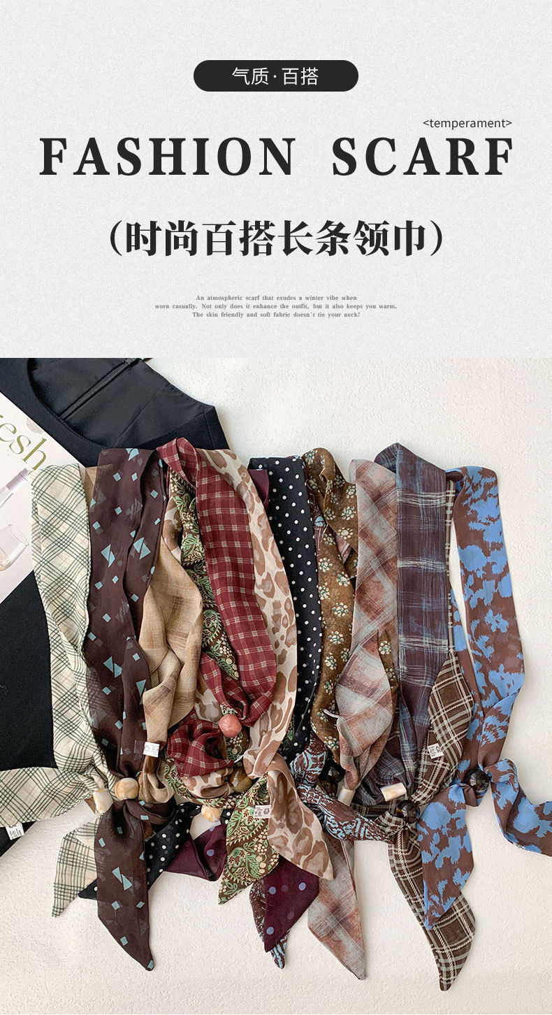 The new checkered scarf for spring/Summer 26 features a Korean long silk scarf with polka dot retro decoration and a stylish color combination that is versatile for daily use pic 1