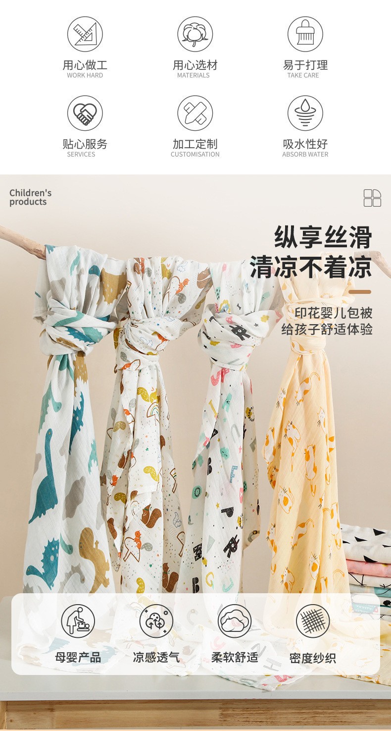 跨境双层竹棉夏季纱布被子婴儿初生儿浴巾盖毯批发muslin纱布包巾详情7