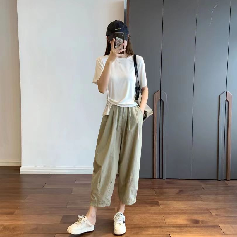 薄款阔腿九分裤女夏纯棉休闲直筒萝卜裤小个子日系显瘦宽松工装裤详情8