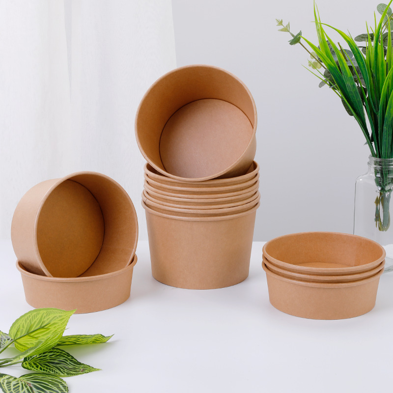 Thickened kraft paper bowl, disposable takeout fruit packaging box, round soup bowl, salad bowl, light food lunch box, takeout box pic 6