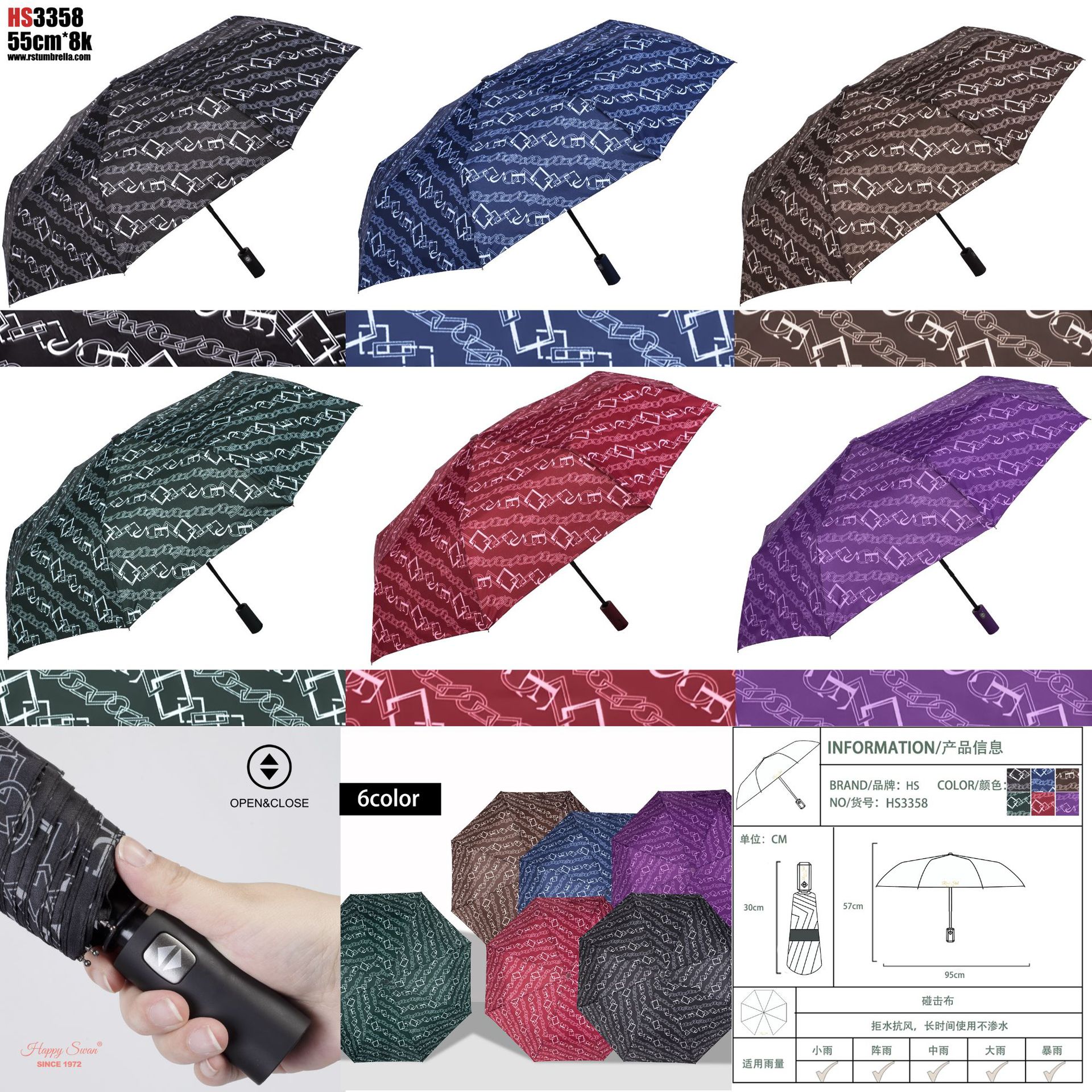 【外贸】新款三折自开收碰击布雨伞55cm21吋8K自动雨伞 umbrella详情20