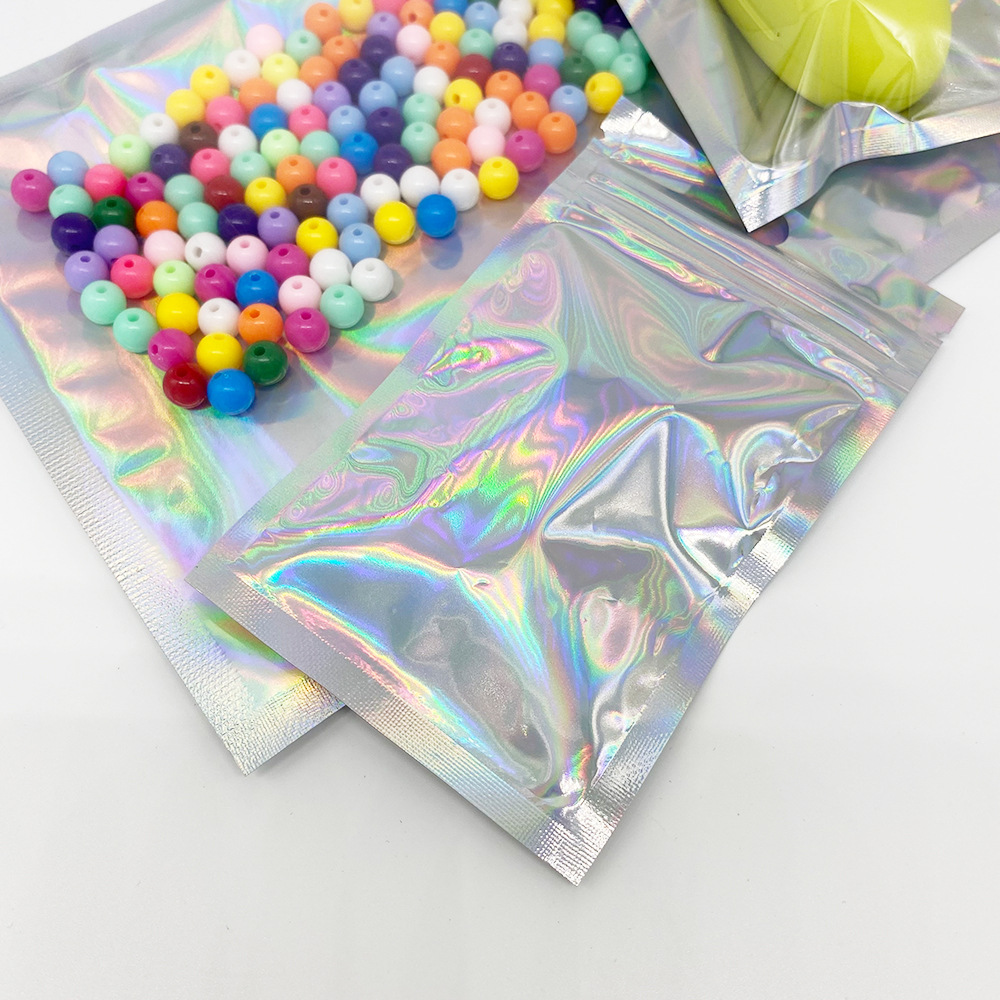 In-stock round-hole hanging hole laser rainbow film aluminum-coated yin-yang self-sealing bags, aluminum foil electronic product packaging zipper bags pic 6
