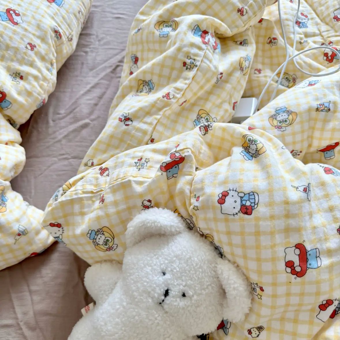 小红书A类全棉有氧双层纱四件套母婴级透气纯棉纱布小清新Kitty猫详情34