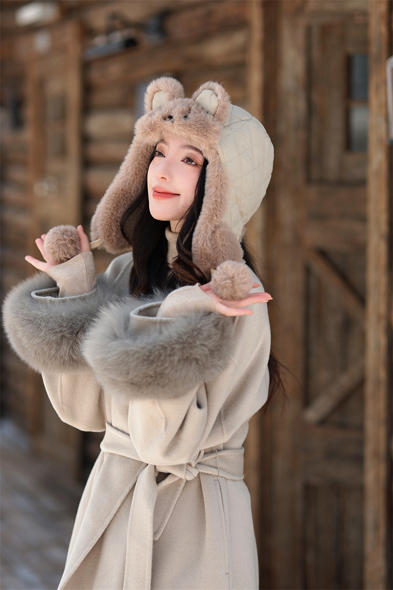兔耳朵保暖雷锋帽子女士秋冬季加绒厚套头护耳棉帽韩版滑雪骑行帽详情7