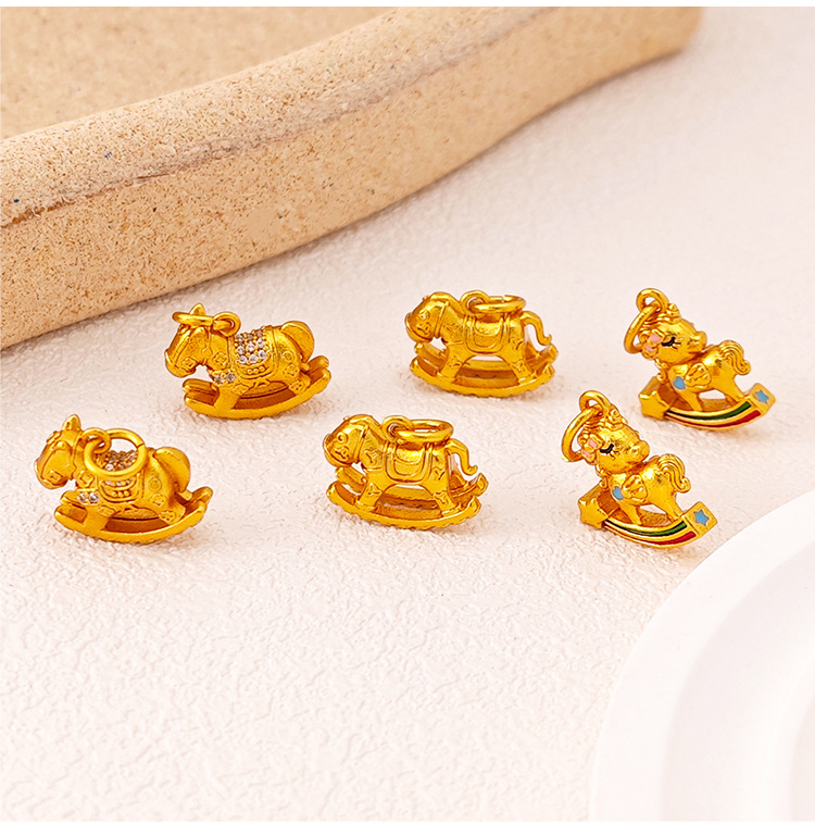 国潮本命年小马吊坠diy沙金配件铜镀24K金项链手链新中式女生肖马详情5