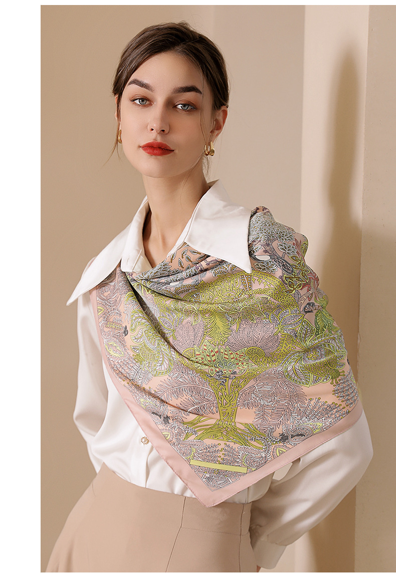 2025夏新款印花大方巾丝巾批发法式复古仿真丝领巾女神节90方巾女详情16