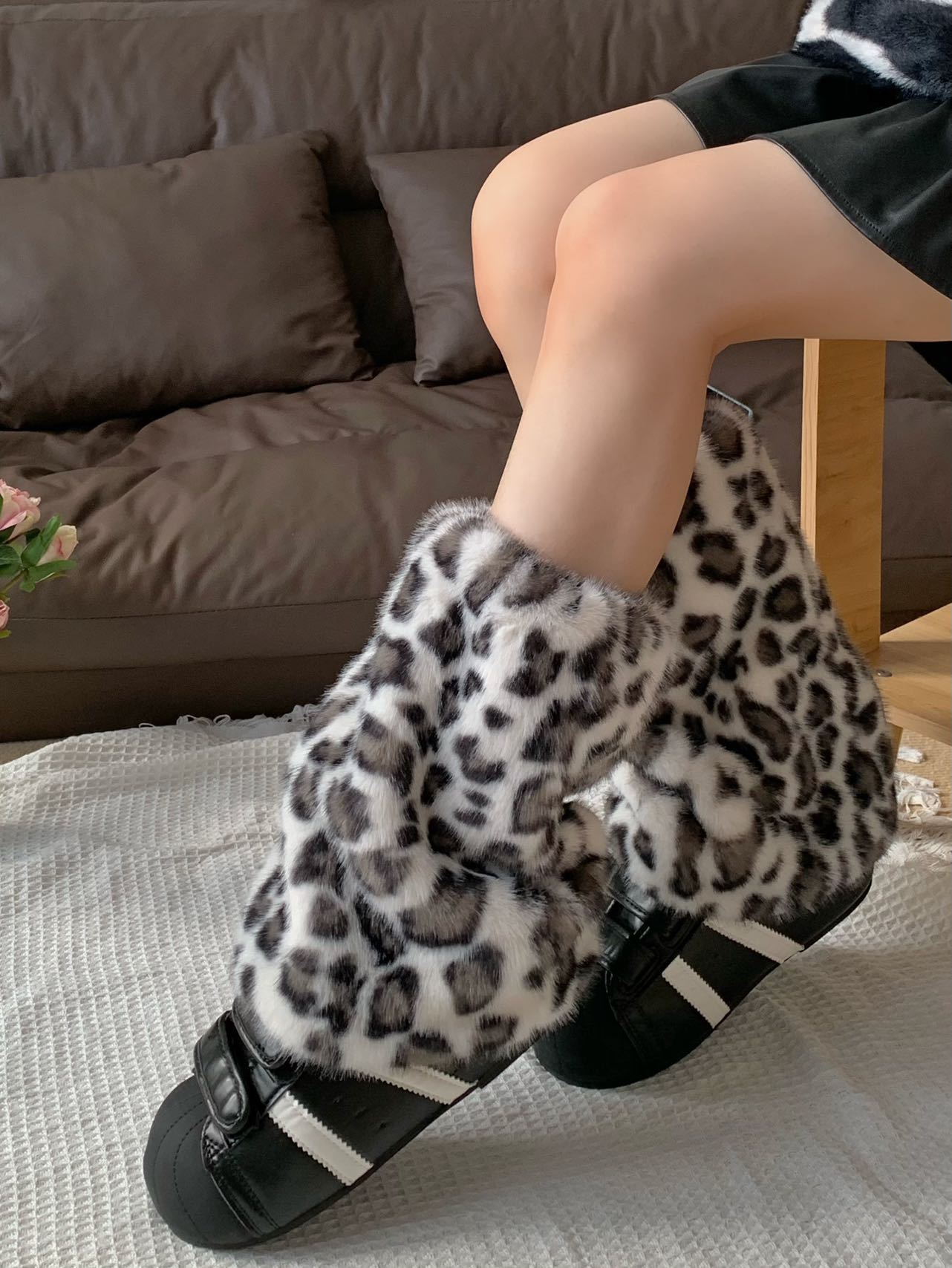 秋冬保暖加厚袜套阔腿豹纹靴套ins咖棕色毛毛绒JK腿套毛茸辣妹女详情22