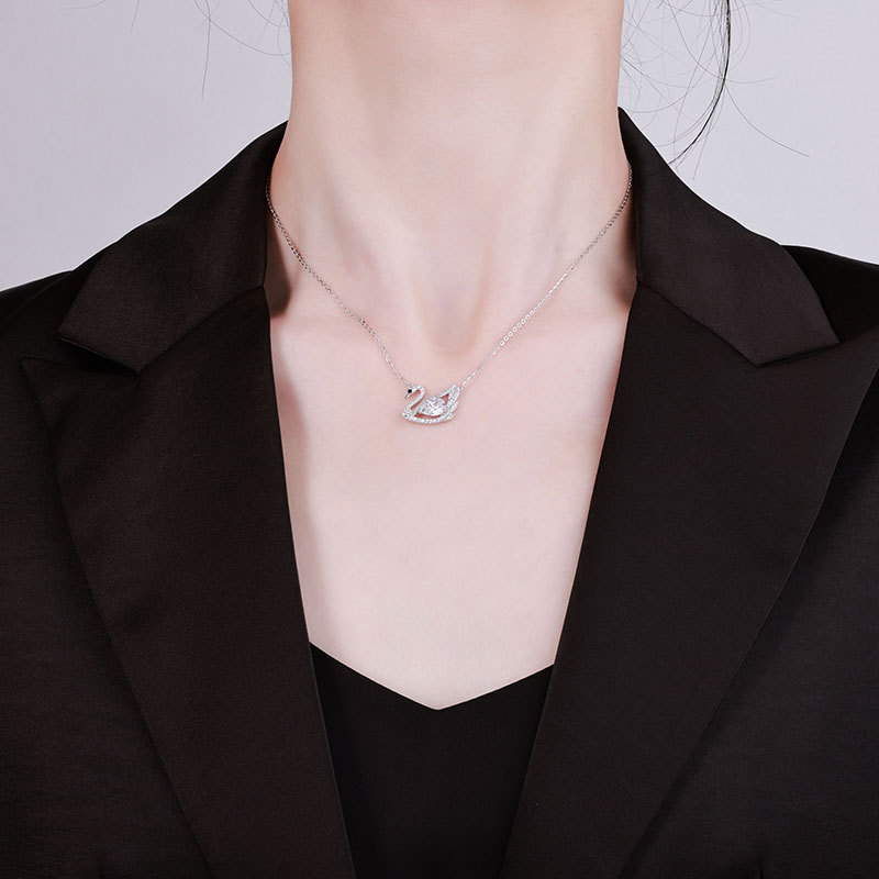 S925通体纯银白金项链天鹅锁骨链批发女气质款饰品吊坠新款不掉色详情10