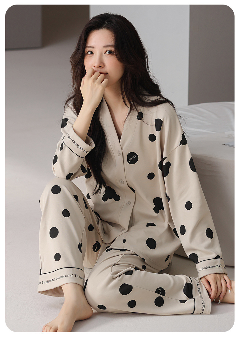 秋冬季长袖睡衣女款可外穿自带胸垫固定休闲宽松开衫有口袋家居服详情9