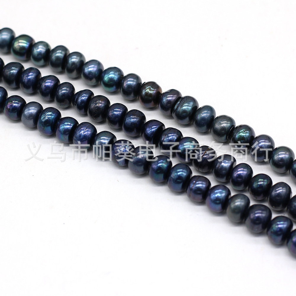 DIY semi-finished product of 8-9mm nearly round beaded dyed black natural freshwater pearl potato bead necklace bracelet pic 5