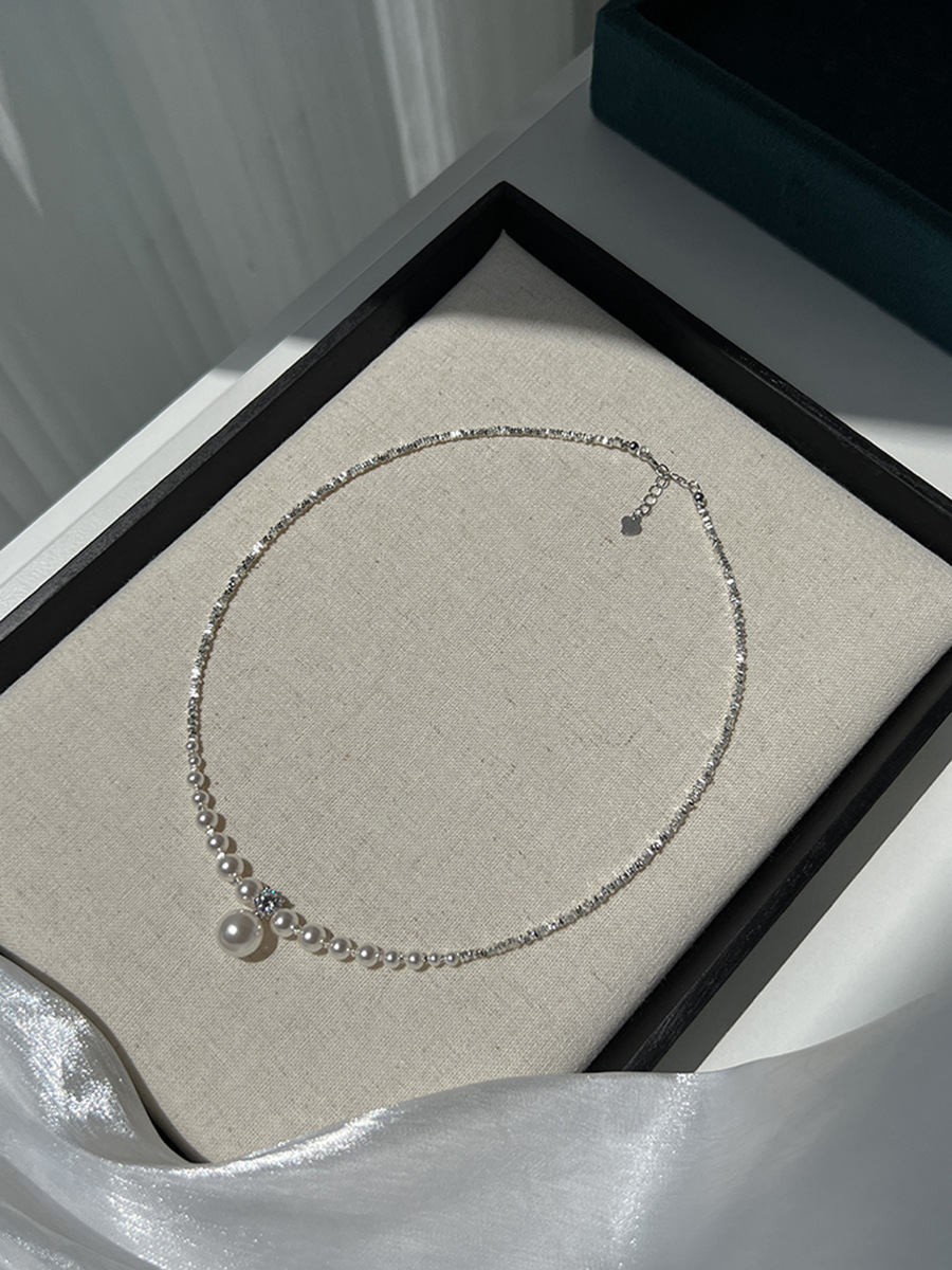 新中式碎银子王妃施家强光珍珠S925纯银渐变项链设计高级感锁骨链详情10