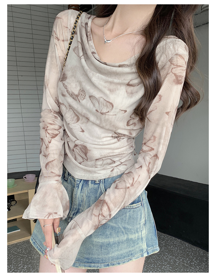 实拍纯欲防晒网纱T恤2024早秋季新款纯欲褶皱不规则气质性感上衣详情27