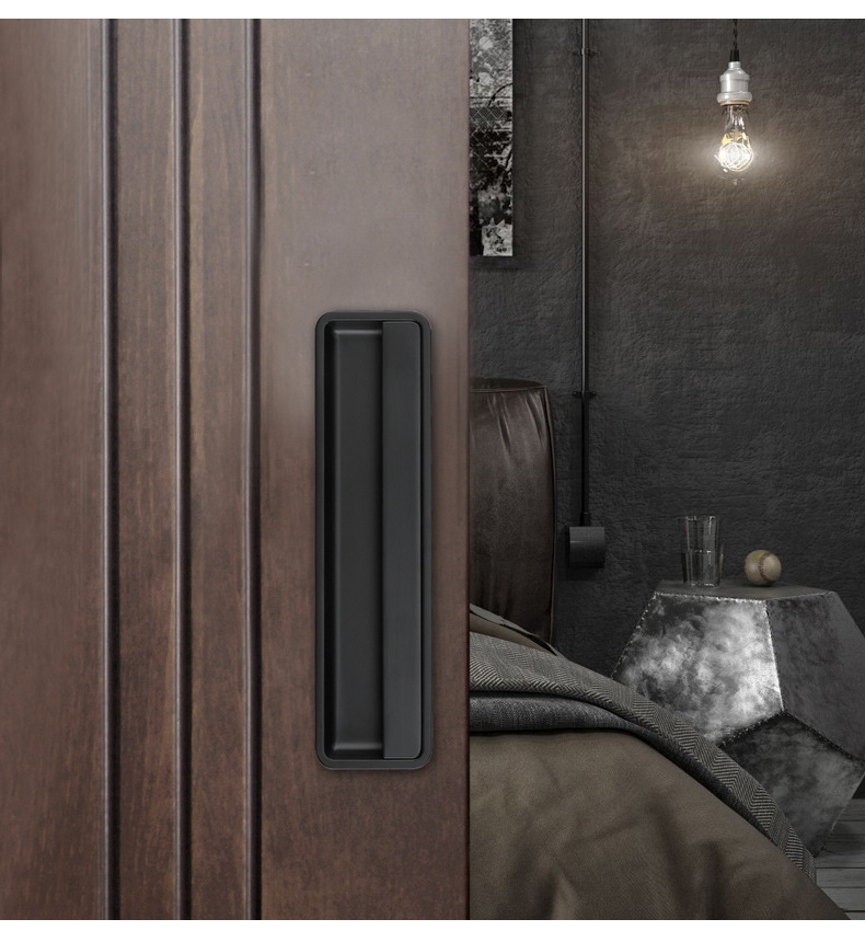 The black invisible handle of the tatami is embedded with the drawer handles of the cabinets and wardrobes. The sliding door is equipped with a golden concealed embedded handle pic 25