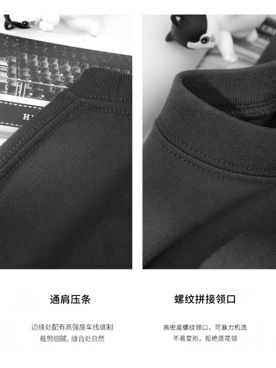 夏季学生T恤上衣男女同款230g重磅纯棉短袖打底衫大码女装潮牌t恤详情2