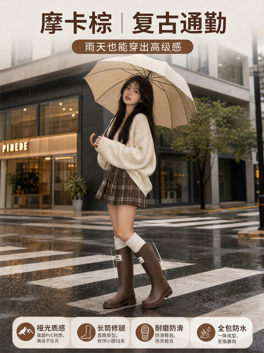 韩版雨鞋男女同款时尚外穿防滑水鞋耐磨软底成人保暖高筒雨靴详情2