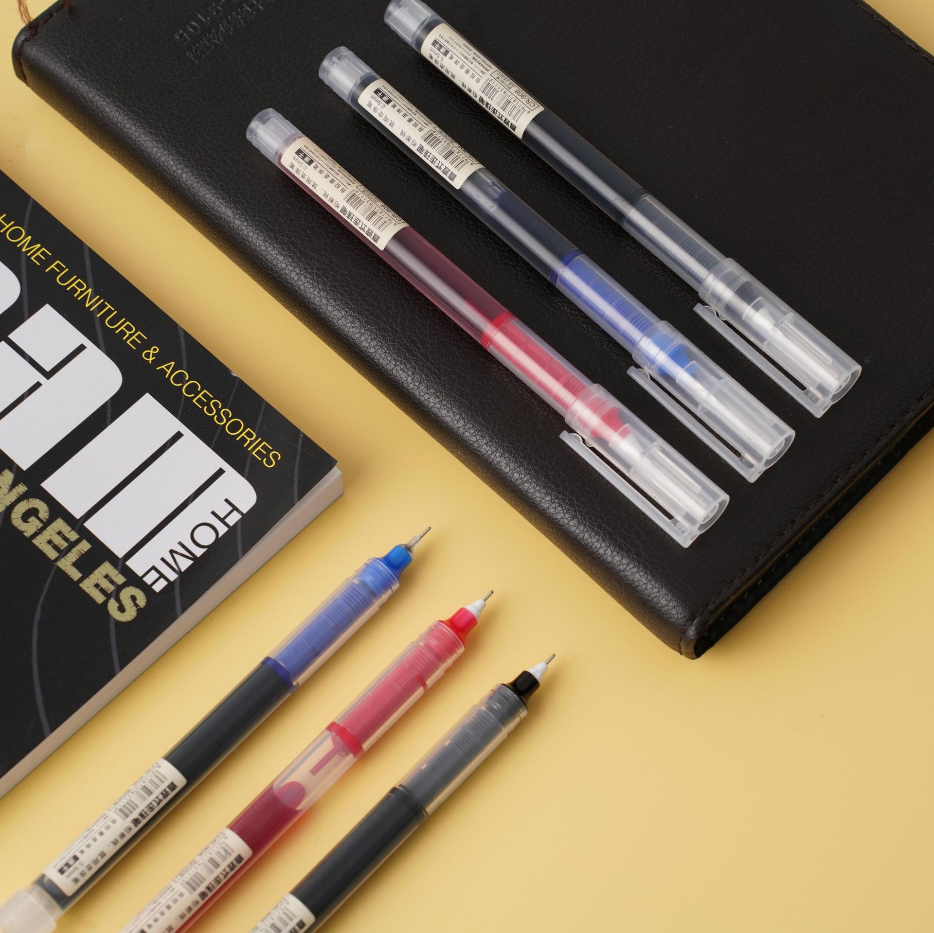 Black quick-drying straight liquid ballpoint pen, 0.5mm needle tip gel pen, large-capacity student examination signature pen pic 5