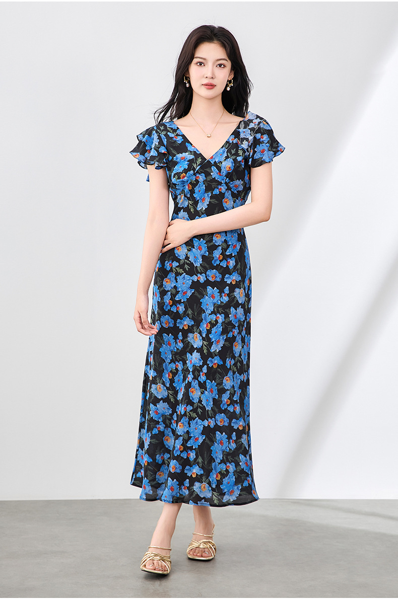 2507808-一眼惊艳！轻奢桑蚕丝真丝印花连衣裙漂亮长裙度假海边女详情11