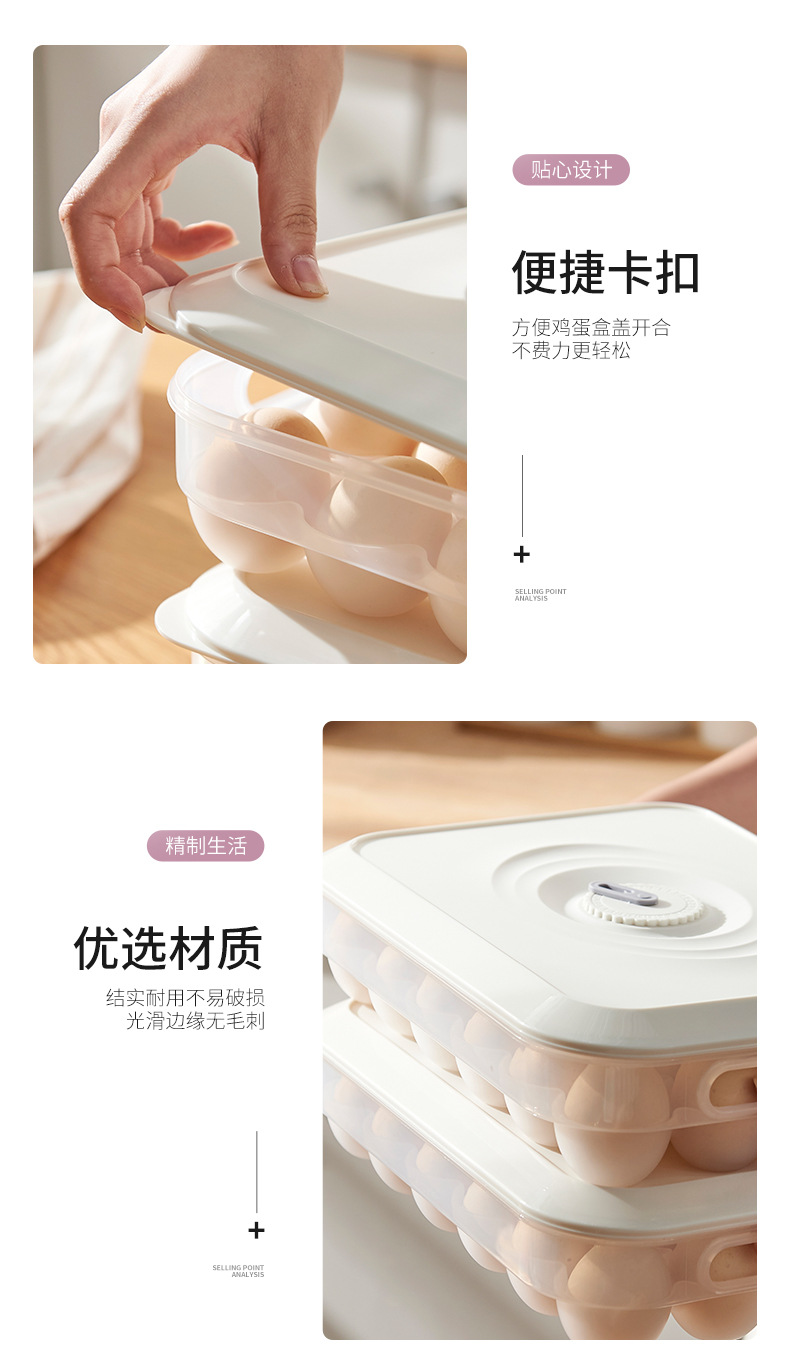 鸡蛋盒大容量透明时间保鲜盒可叠加鸭蛋收纳盒24格冰箱蛋托蛋架详情7