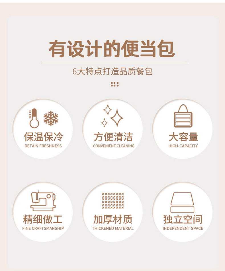 新款多巴胺时尚拼色双层午餐包餐具大容量户外带饭上班便当保温包详情2