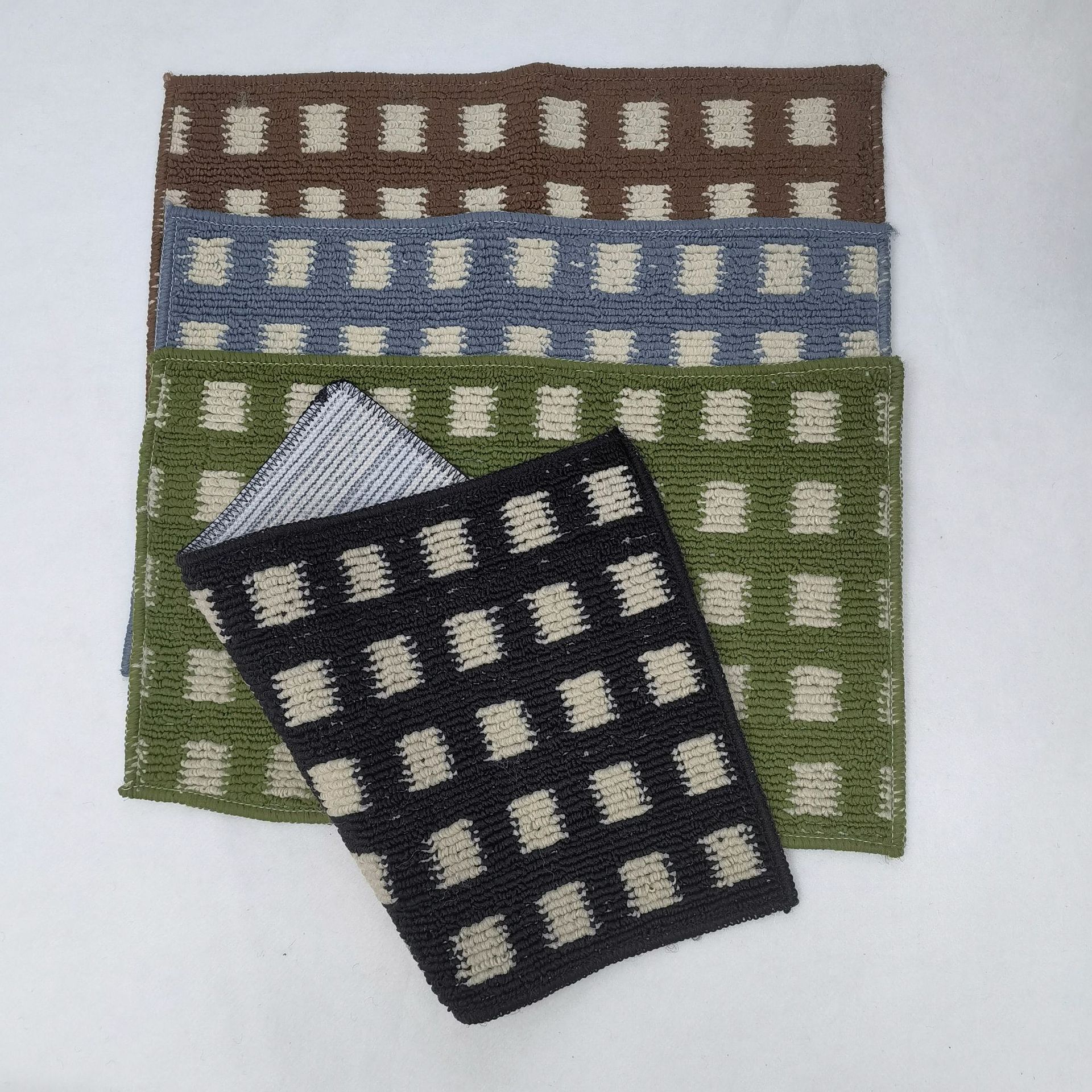 圈绒丙纶格调提花方格白色TPR底室内厨房客厅卫生间防滑地垫脚垫详情2