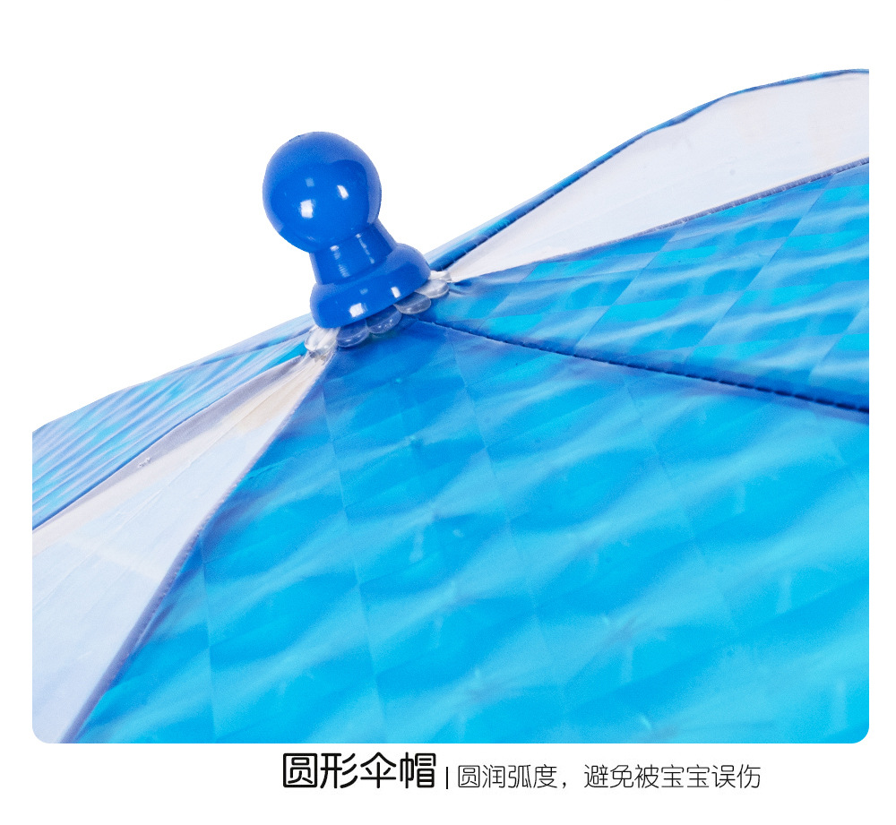 日韩儿童伞透明圆通带反光条雨伞手动推拉黄色伞架3D炫彩图案详情8