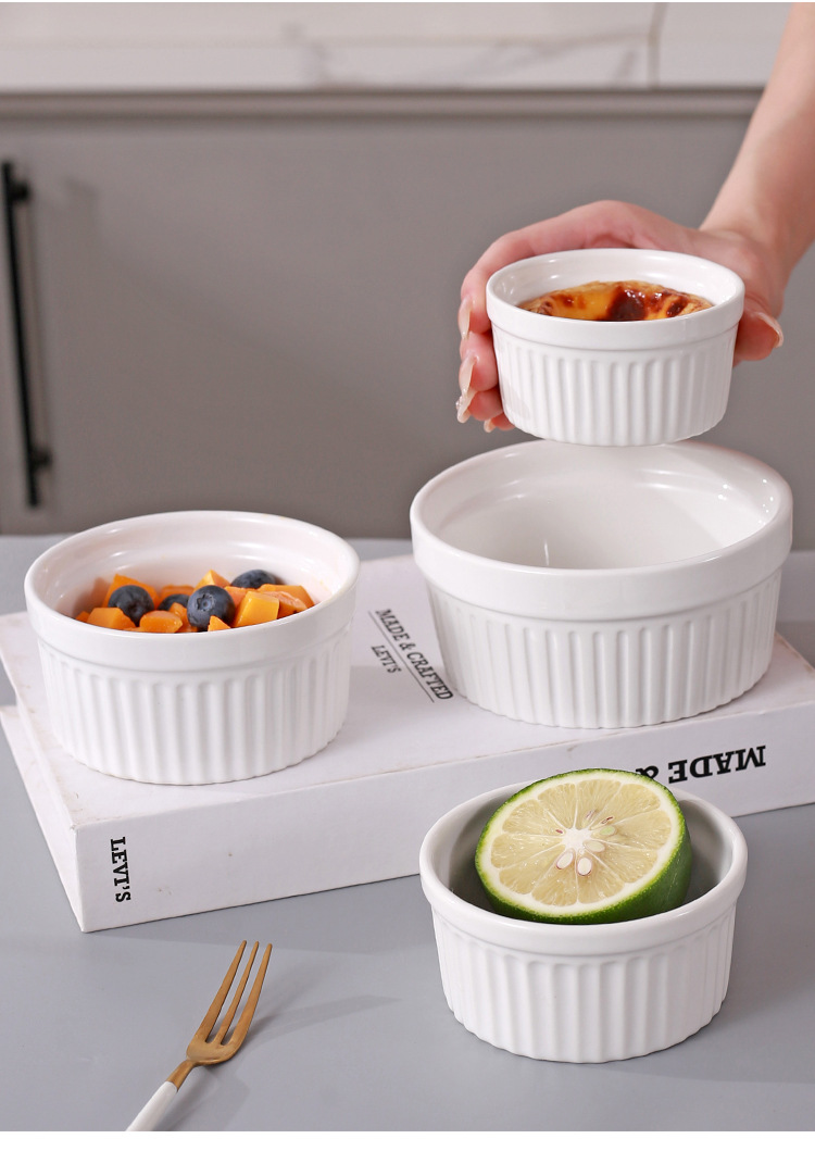 空气炸锅专用陶瓷舒芙蕾烤碗蒸蛋碗简约圆形白色家用布丁甜品碗详情12