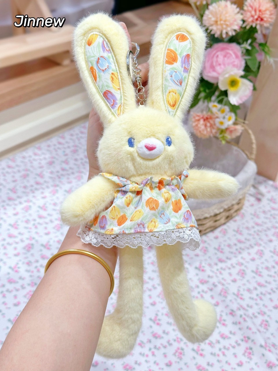 新品趣味碎花抽拉兔毛绒公仔钥匙扣创意解压可爱书包挂件网红礼品详情19