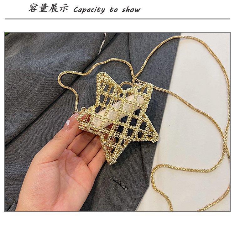 跨境2024夏新款小香风镂空金属星星包晚宴包单肩斜挎气质链条女包详情10
