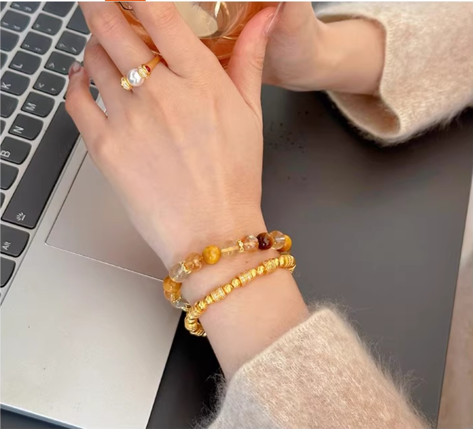 金发晶黄水晶手链黄虎眼石小众设计感黄镂空绣球手串闺蜜生日礼物详情27