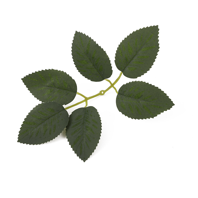 Factory wholesale imitation silk-screen printed 6-ear rose leaves, imitation green plant leaves, handcrafted eucalyptus leaf ornaments in stock pic 5