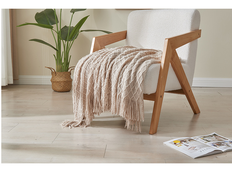 北欧沙发毯盖毯针织毛毯披肩毯亚马逊流苏空调毯床尾巾纯色夏凉毯详情13
