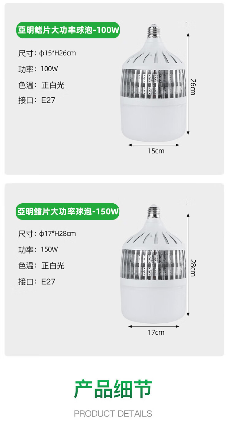 鳍片节能超亮LED灯泡螺口大功率e27球泡灯工厂照明灯厂房车间吊灯详情12