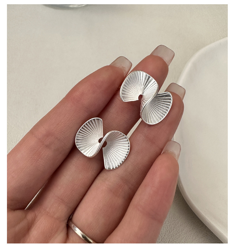 S925 sterling silver Korean version niche design fan-shaped stud earrings, a matte retro earring accessory with a Korean fashionable feel pic 19