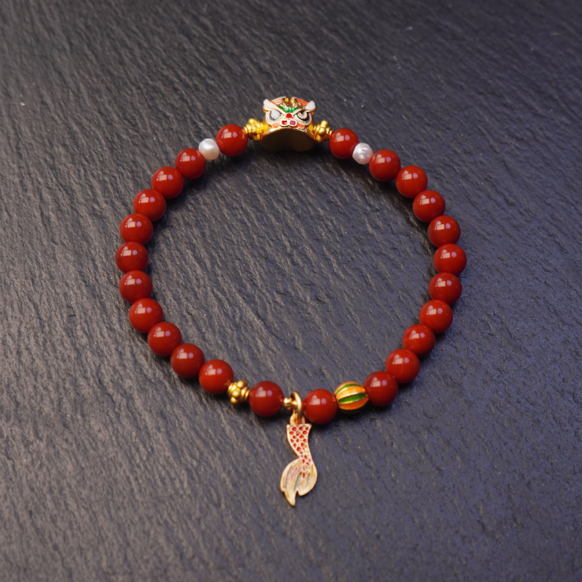 Nine Purple Li Fire Red Agate dragon Head and Tail agate beaded bracelet for women to attract wealth, traditional Chinese style gift and accessory pic 9