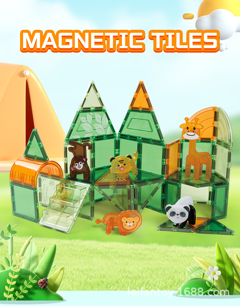 Cross-border. Magnetic sheet farm Dinosaur scene Color window Magnetic sheet Early education assembly building block toys pic 1