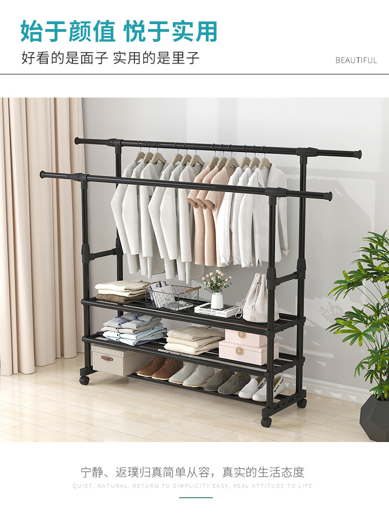 The clothes drying rack is a portable, simple double-pole indoor balcony hanging rack, a floor-standing telescopic and foldable clothes drying rack pic 3