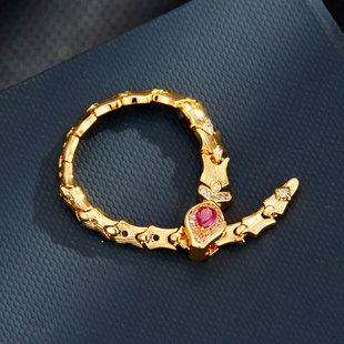 A niche high-end gold brushed snake opening ring, copper alloy, real gold electroplated with zircon, adjustable ring pic 3