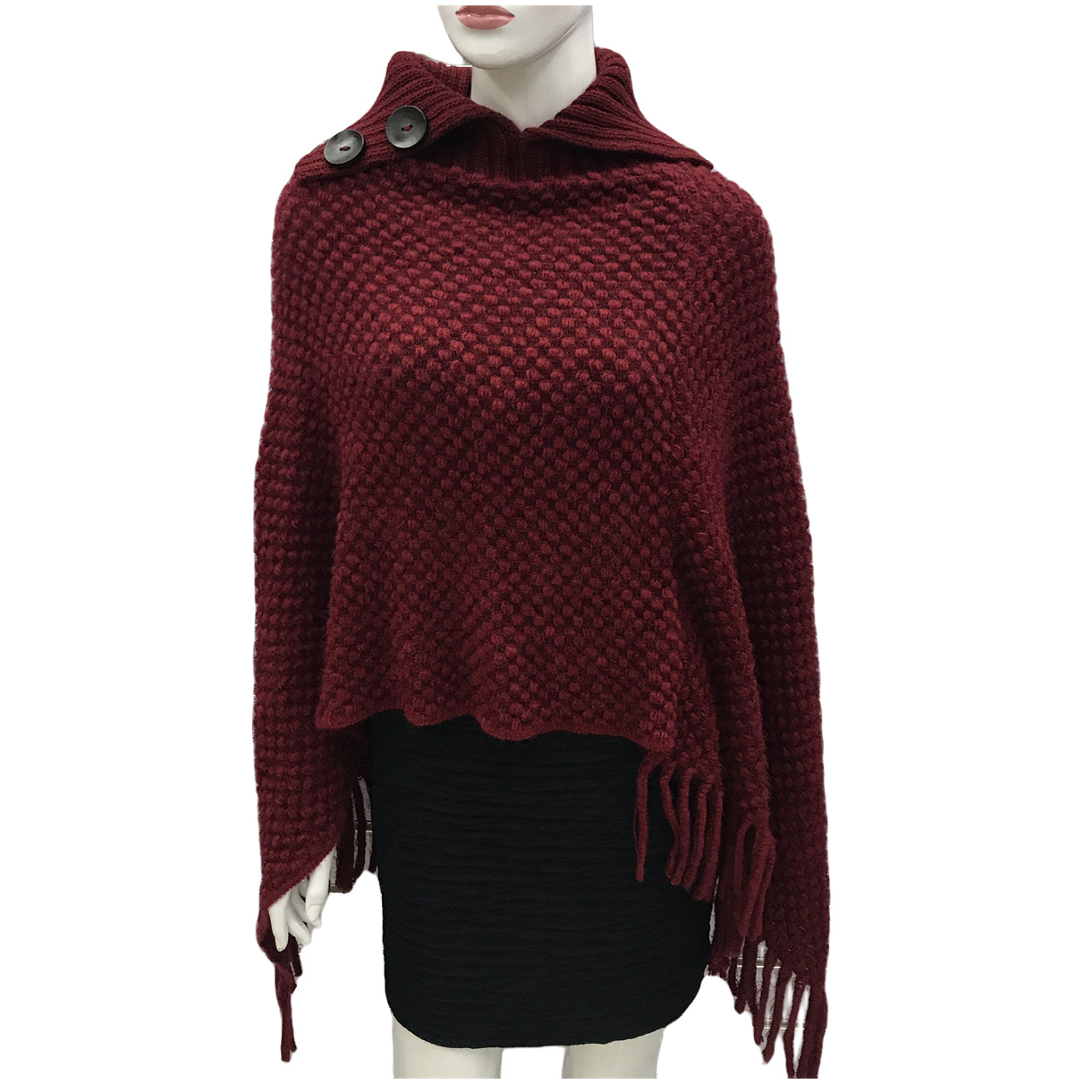 秋冬新款高领纽扣流苏女款斗篷披肩冬季保暖斗篷欧美时尚针织衫详情28