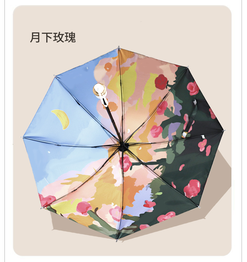 三折黑胶双层伞双面花伞防晒防紫外线遮阳伞太阳伞女油画伞晴雨伞详情11