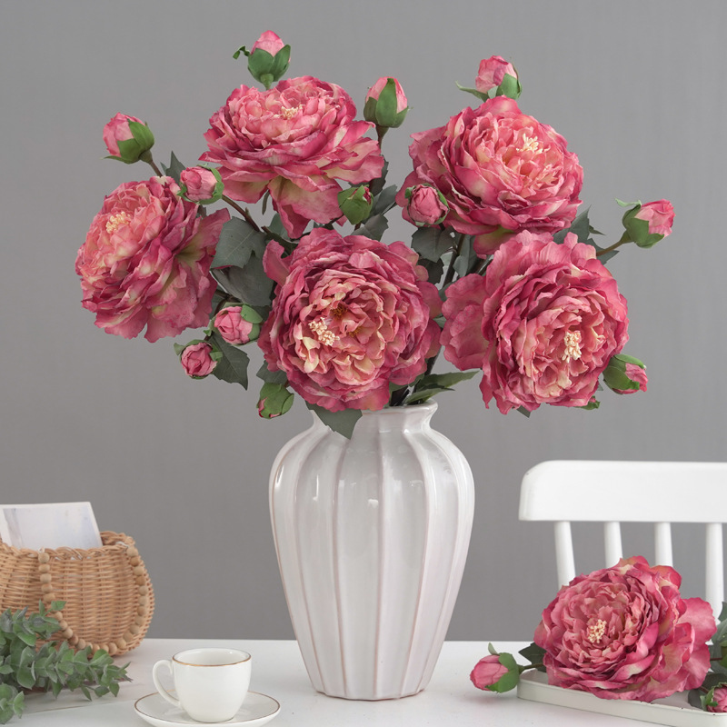 欧式复古仿真花焦边大牡丹假花芍药客厅餐桌花瓶插花绢花摄影道具详情18