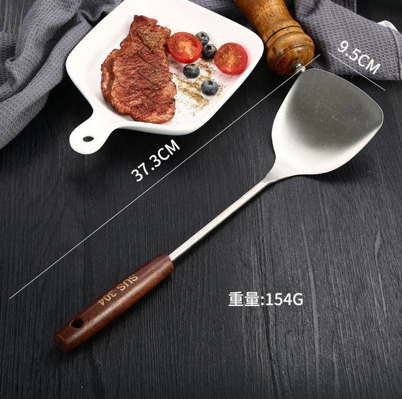 304不锈钢锅铲家用厨房炒菜加厚铁铲煎铲漏勺木手柄防烫厨具套装详情5